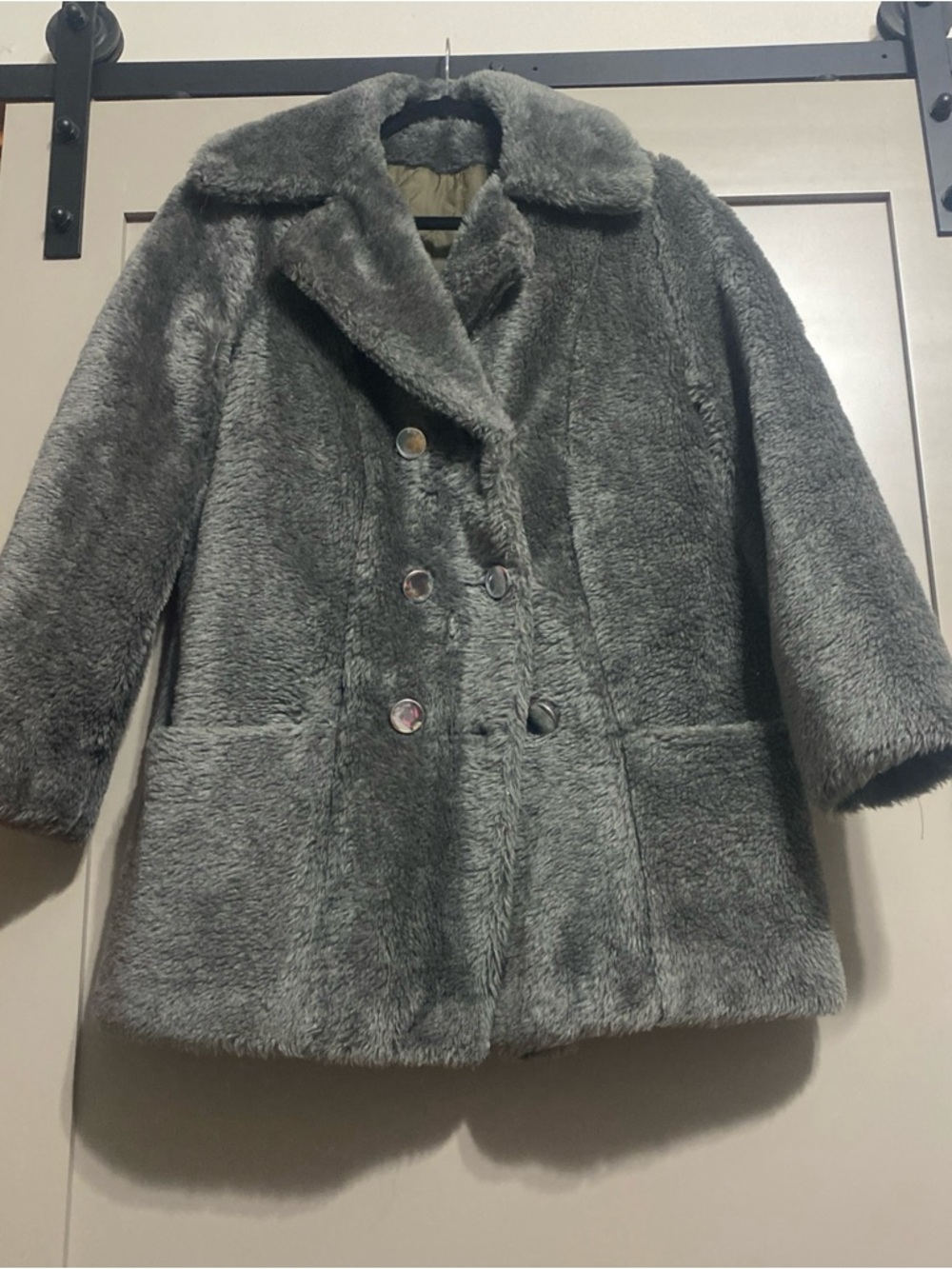 Vintage 60’s Sears Gray Faux Fur Double-Breasted Pea Coat